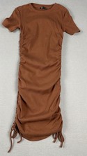 Zara Ribbed Knit Ruched Side Mini Dress Chestnut Brown Sz S Stretch Bodycon Chic