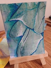 ACEO Original Mix Media Abstract Expressionism Leaf Mini Art Card Noelleon
