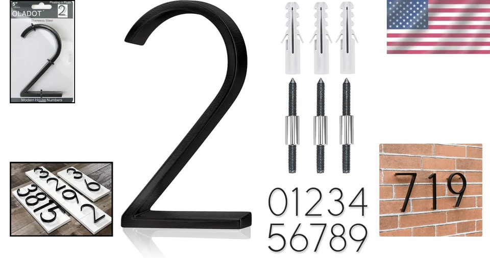 Números de casa de acero inoxidable de 5 pulgadas resistentes a la intemperie para jardines y buzones Foto 2 de 4