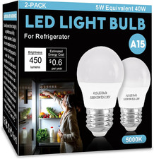LED Refrigerator Light Bulb 2 Pack Daylight White 5000K 120V 40W Equivalent Appl