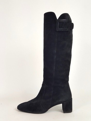 Roger Vivier Black Suede Square Toe Knee High Boots Size 39.5 - Picture 3 of 5