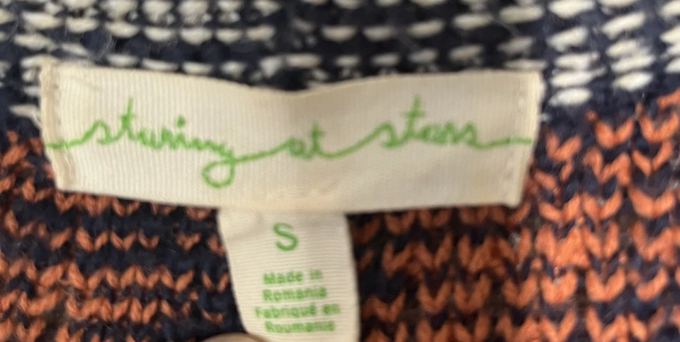 Cárdigan Boho Geométrico Frente Abierto Acogedor Tejido Suéter Óxido Azul Marino Talla S Foto 3 de 4