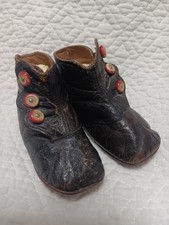Antique Victorian Keystone Leather Baby Shoes Doll Shoes. Button Up. Stamped