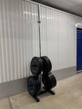 150KG Olympic Bumper Weight Plate Set + 7ft 20kg Barbell & Weight Tree Rack