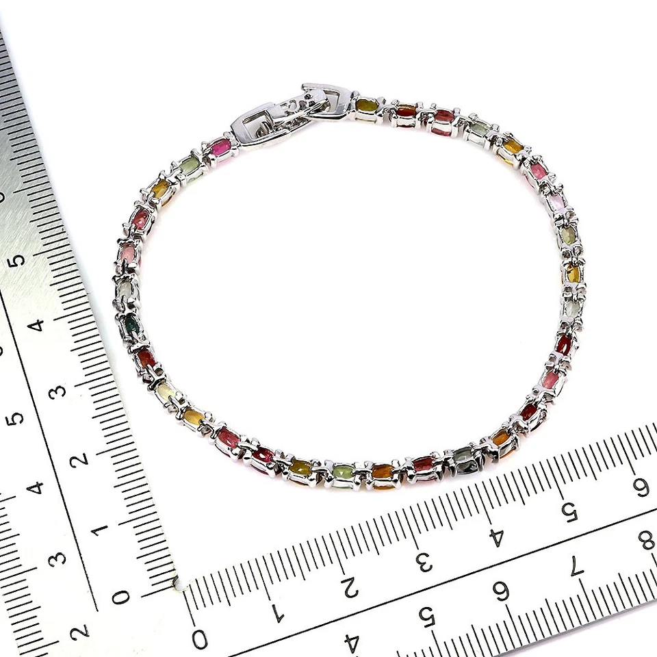 925 Sterling Silver Bracelet Oval Tourmaline 5x3mm Gemstone No USA Import Fees - Image 3 of 4