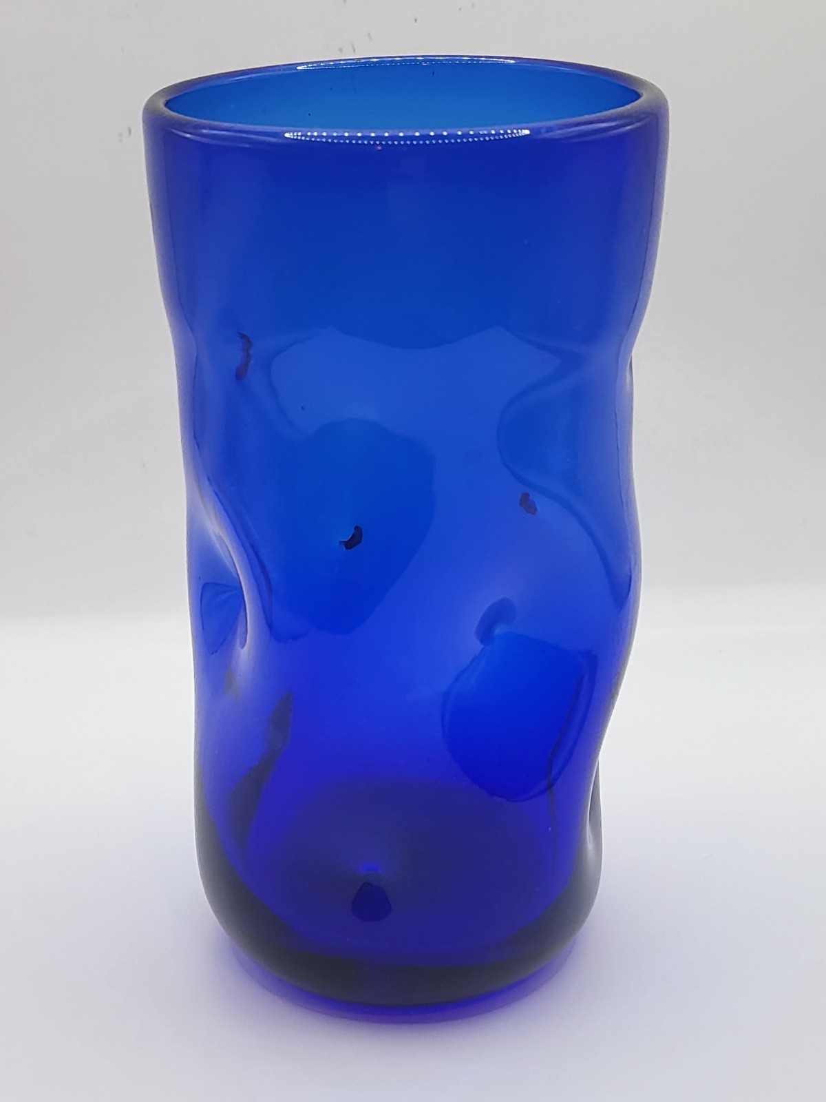 Blenko Cobalt Blue Smooth Finish Dimple Glass Handblown Drinking Tumbler 6 Inch