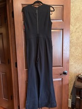 Spanx Sleeveless Black Jumpsuit M V-Neck Zip-...