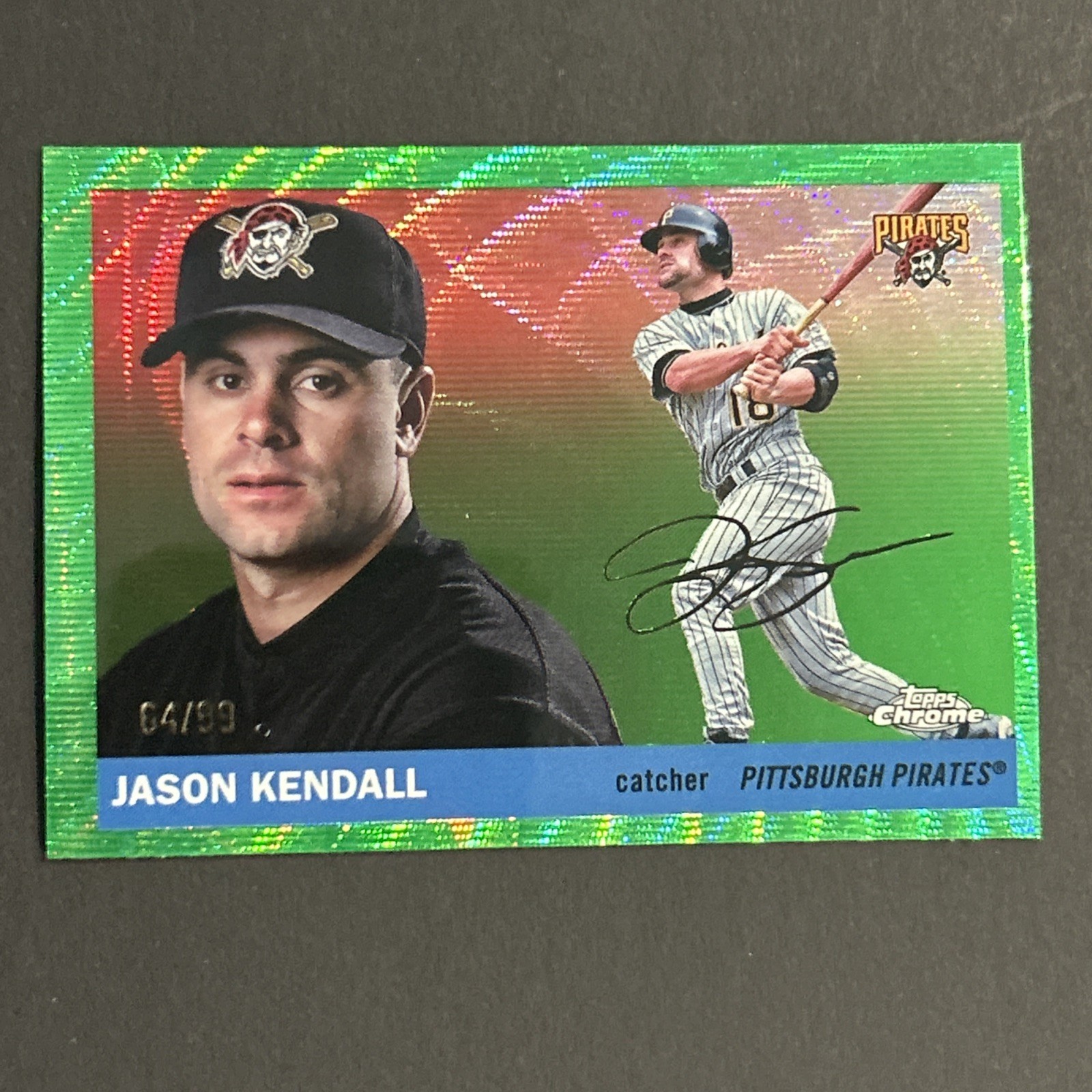 2025 Topps Chrome Platinum #446 Jason Kendall Green Refractor #/99 - Pirates