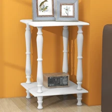European Style End Tables Living Room White Square Sofa End Table 2-Tier Wood...
