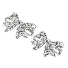 1 Pair Rhinestone Shoe Clips Detachable Classic Bow Heels Accessories Silver/