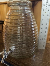 Glass 2.25 Gallon Beehive Drink Pitcher And Bee Lid With Matching Stand