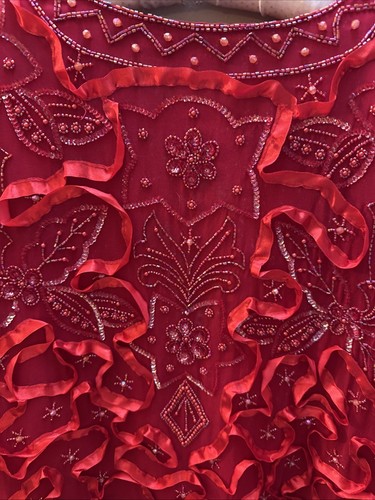 Sequin Hi Fashion Top Red Long Sleeve Plus 1X Formal Wedding Event Shine - Picture 9 of 11