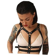 Wiwpar Punk Black Leather Chest Harness Body Waist Chain Belt Rave Nightclub