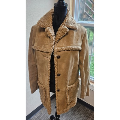 #ad Vintage Fingerhut Fashions Faux Shearling Coat Tan Sherpa Lined Womens 14 USA $75.00
