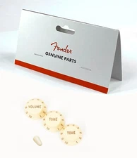 REAL Fender Knobs and Switch Tip USA MIM Volume Tone Push-On AGED WHITE Set