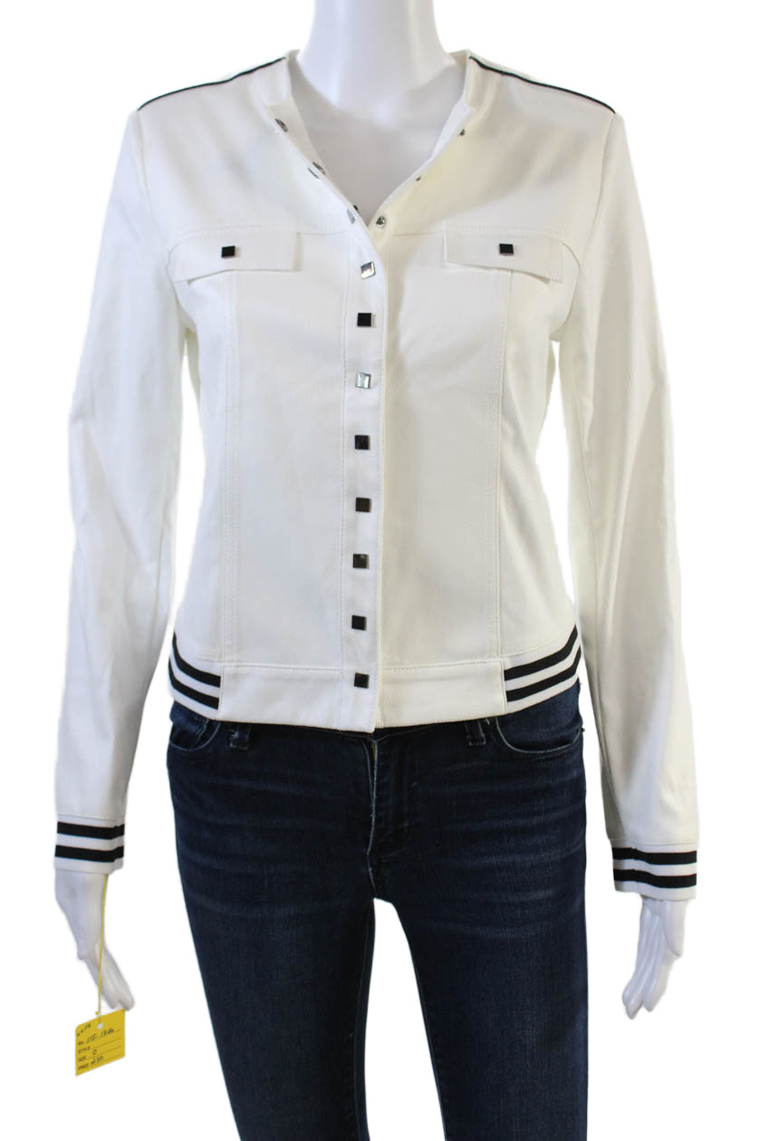 Insight Womens Striped Round Neck Long Sleeve Snap Closure Jacket White Size 2Free Shipping in US $100+ Orders | $6.95 Orders Below