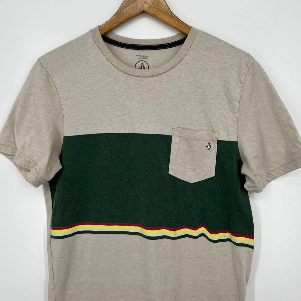 Volcom Pocket T-Shirt Men's Size M Gray Modern Fit Stone Logo Striped - Image 2 of 4