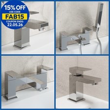 Modern Chrome Bathroom Square Tap Sets | Basin & Bath Taps with Shower & Waste
