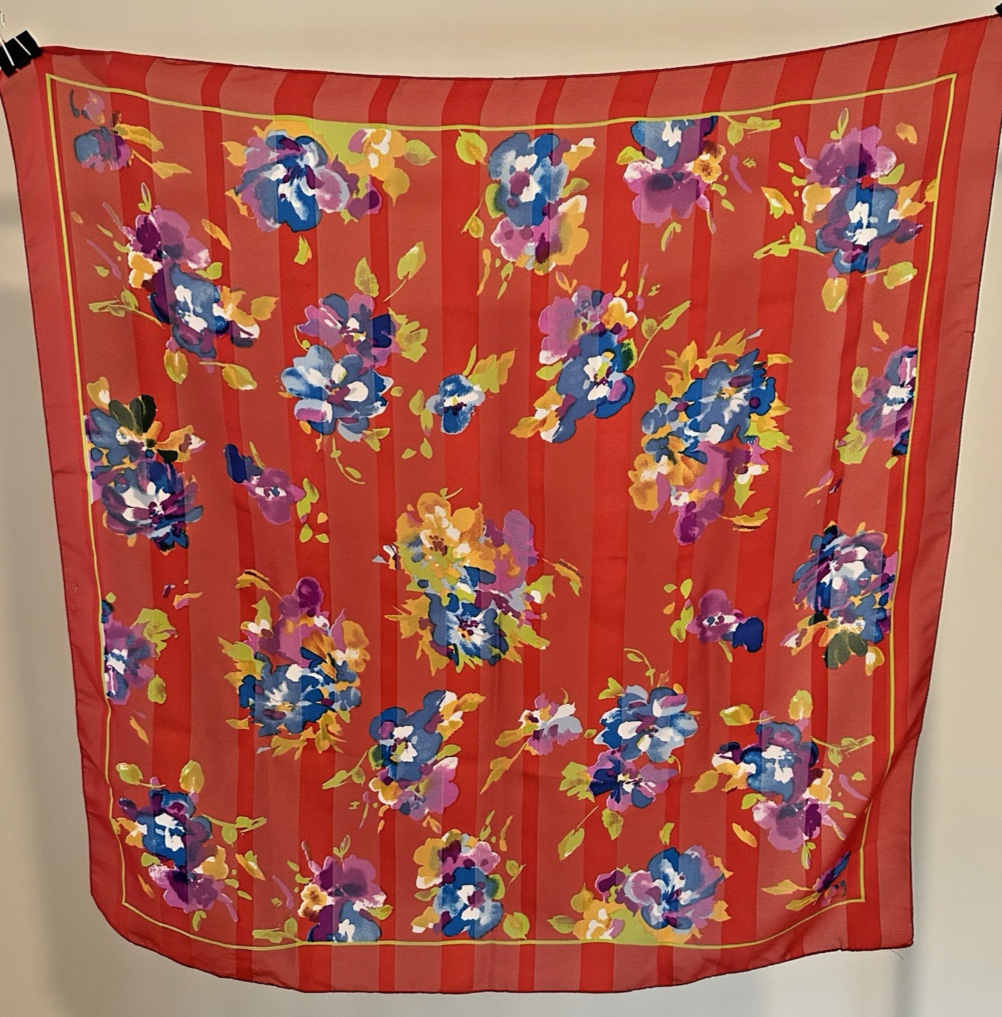 Berkshire Vintage '90's Red Floral  Scarf Poly Chermuse w/ Shear Stripe 30