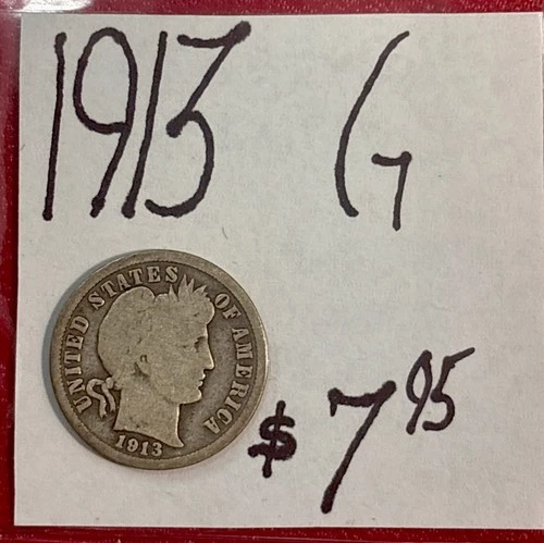 1913 Barber Silver Dime (G) Good Condition! ENN Coins