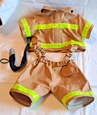 Build A Bear Tan Firefighter Outfit: Jacket w/ Hose and Suspender Pant Set BABW