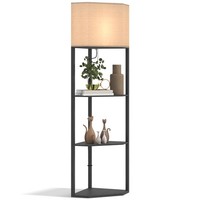 HOMCOM Corner Modern Floor Lamp with Shelves for Living Room, Bedroom, Black