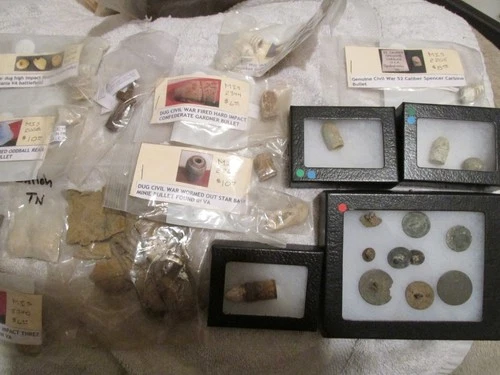 HUGE Lot of Dug American Civil War Era Relics Musket Bullets Buttons + in CASES