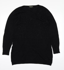 Womens UK Size L Claudia C Black Basic T-Shirt