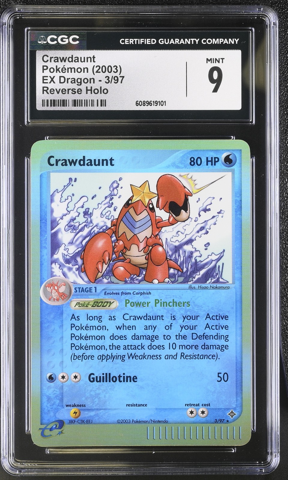 CGC 9 MINT Crawdaunt 2003 EX Dragon 3/97 Reverse Holo Pokemon Card