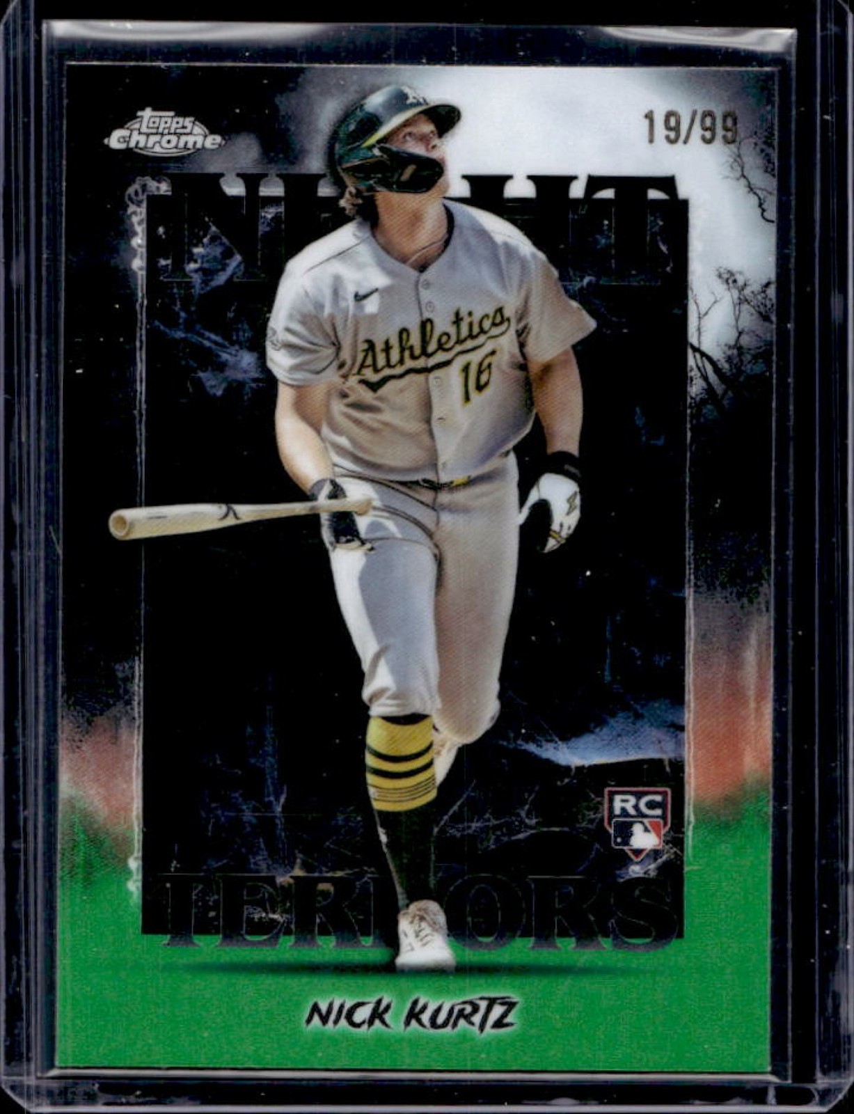 2025 Topps Chrome Update Nick Kurtz Night Terrors RC Green Refractor #19/99