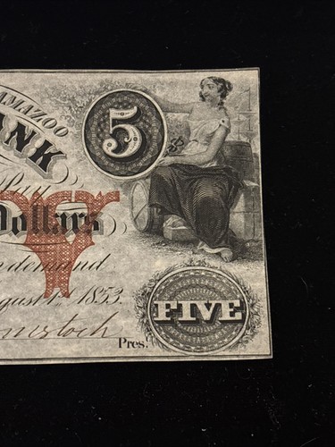 1853 $5 ERIE & KALAMAZOO Railroad Bank ADRIAN Michigan Obsolete Currency - Picture 5 of 9
