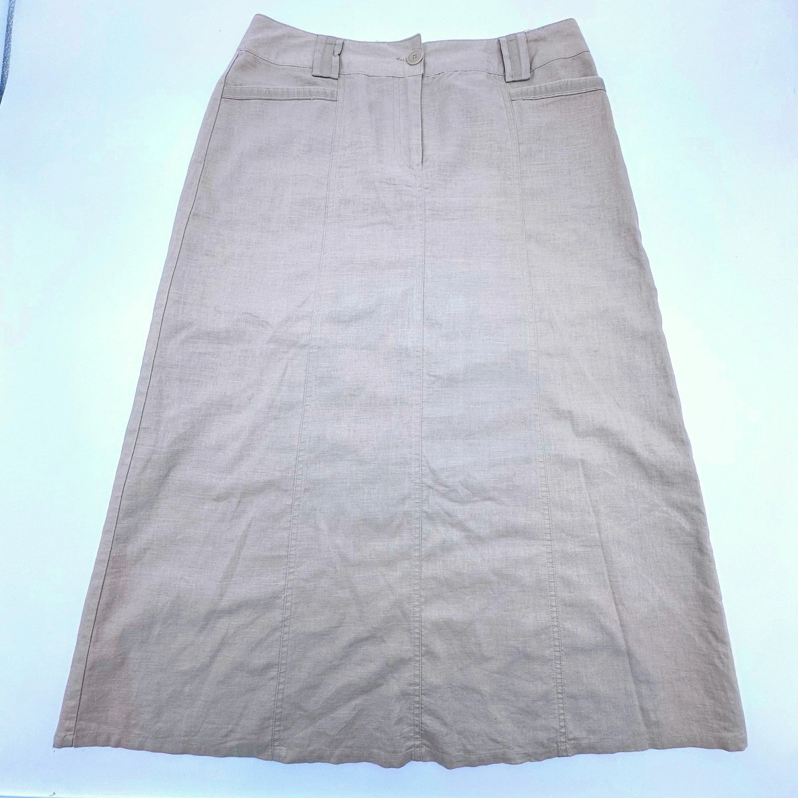 Tan Linen Cotton Blend Maxi Skirt Womens Size 6 Beige A-Line Pockets Safari
Opens in a new window or