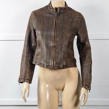 Wilsons Leather Vintage Maxima Womens Distressed Brown Cafe Racer Moto Jacket S