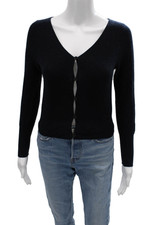 J Crew Women Cardigan Dark Blue 100 Cashmere V Neck Button Long Sleeve Size XS