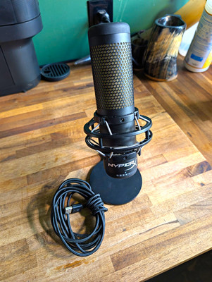 HyperX QuadCast USB Condenser Mic w/ Stand, Adjustable Gain, Black