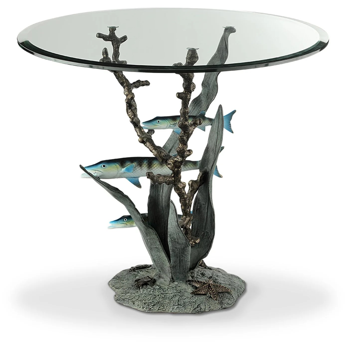 SPI Home Cast Aluminum Barracuda Glass Top End Table