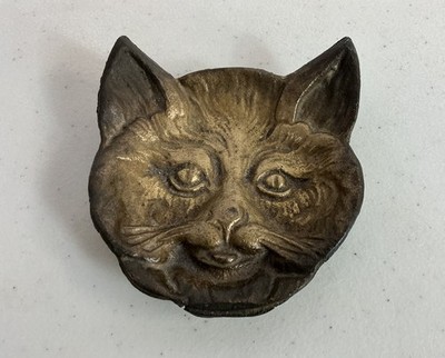 Vintage Brass Bronze Cat Face Trinket Coin Ashtray Dish Tray Jewelry