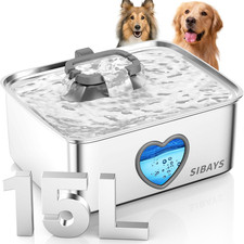 SIBAYS 15L Large Dog Water Fountain, 4 Gal Stainless Steel Pet Water Fountain fo