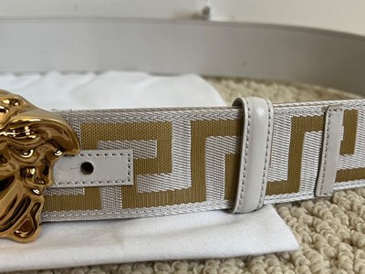 Versace White Leather Belt with Gold Medusa Buckle NWT Versace La Medusa Gold Greca Greek Key Web White Leather  main image 4