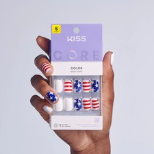KISS 32 GLUE ON NAILS SHORT SQUOVAL RED, WHIT...