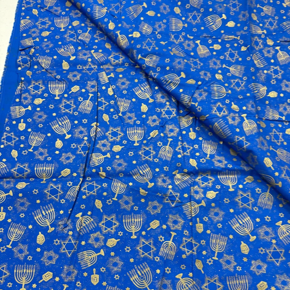 tela vintage azul algodón 46x194 5 años Menorá, Estrella de David, Dreidel, Shofar Foto 4 de 4