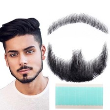 Realistic Fake Mustache Beard Set - 100 Human Hair, Invisible Lace Goatee for