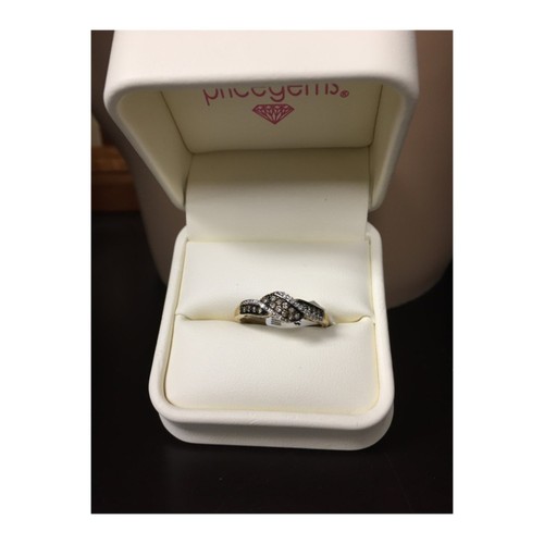 10K Yellow Gold Chocolate Brown Diamond Crossover Anniversary Band Ring 1/5 Cttw - Picture 4 of 8