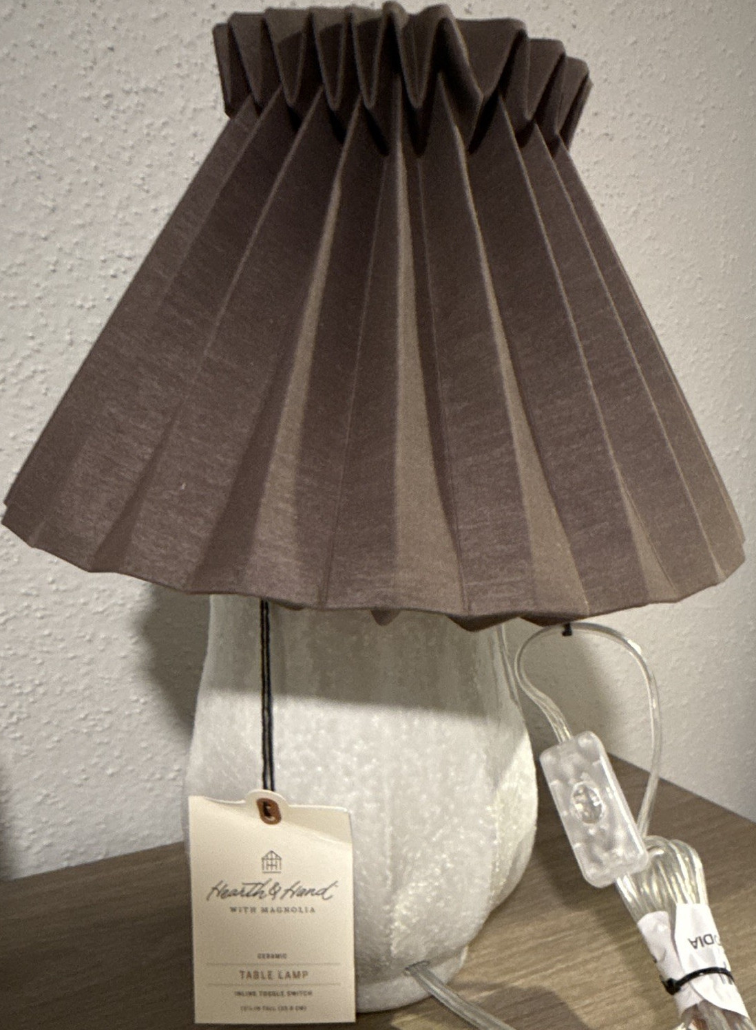 Hearth & Hand with Magnolia Table Lamp White/Brown Shade Corded Wall Switch