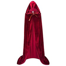Unisex Adults Hooded Cloak Long Velvet Cape For Halloween Large Wine Red