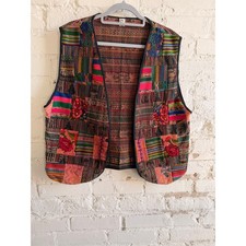 Handmade Guatemalan Patchwork Vest Womens XL Boho Hippie Artisan Woven