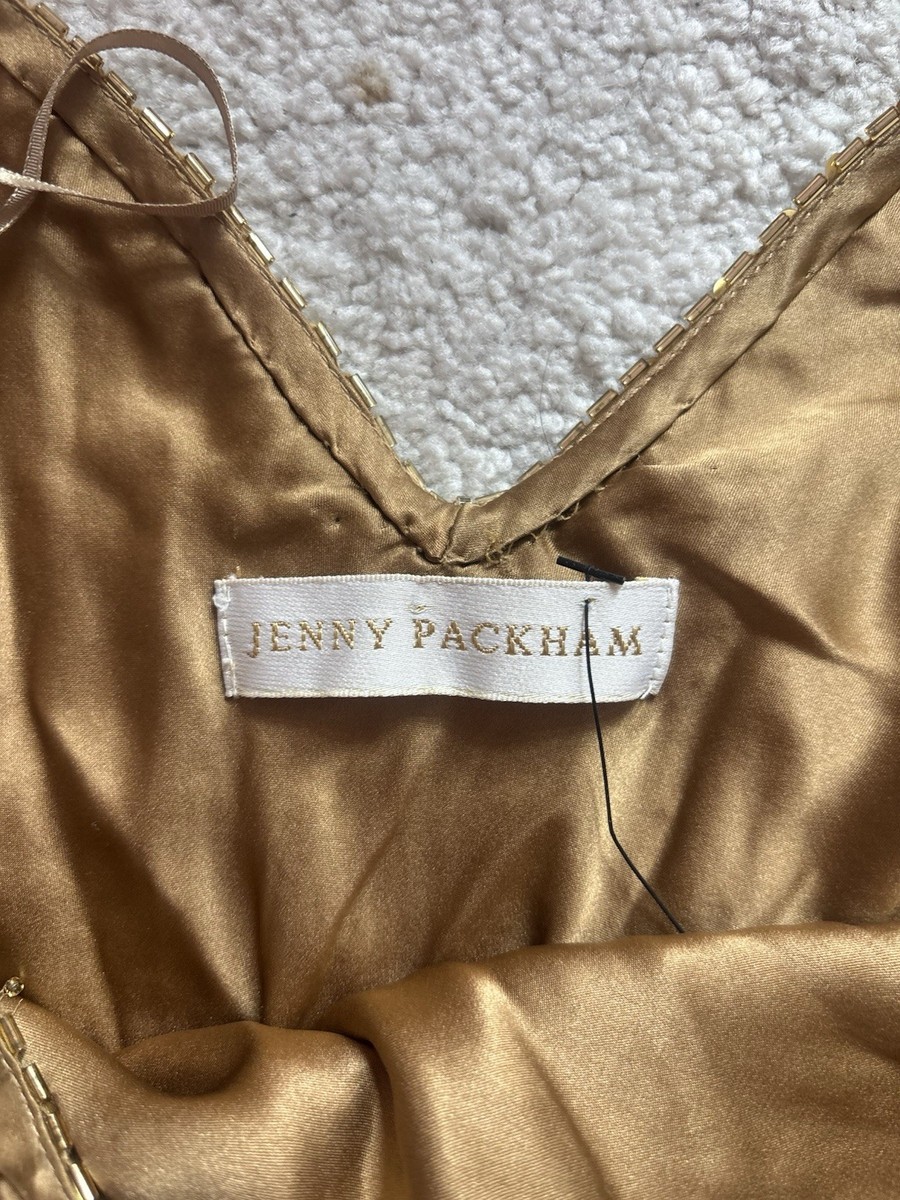 green emerald velvet dress JENNY PACKHAM Pre-Fall 2022 Size 10 Bright Gem Gold Nude Polyester Bea   Sui Generis Designer Consignment
