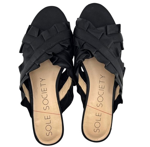 Sandalias sin cordones Sole Society Mandi negras con volantes y correa cruzada para mujer talla 8 - Imagen 2 de 8