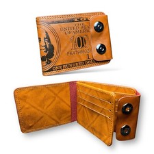 Mens US " 100" Dollar Bill Printed Leather Bifold Wallet Cash Card Holder NEW
