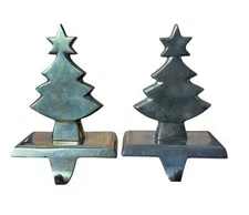 Lot 2 Christmas Stocking Holder Hanger Brass Christmas Trees